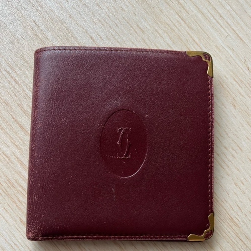 Cartier Mastline Bi-Fold Wallet Leather Bordeaux Wine Red